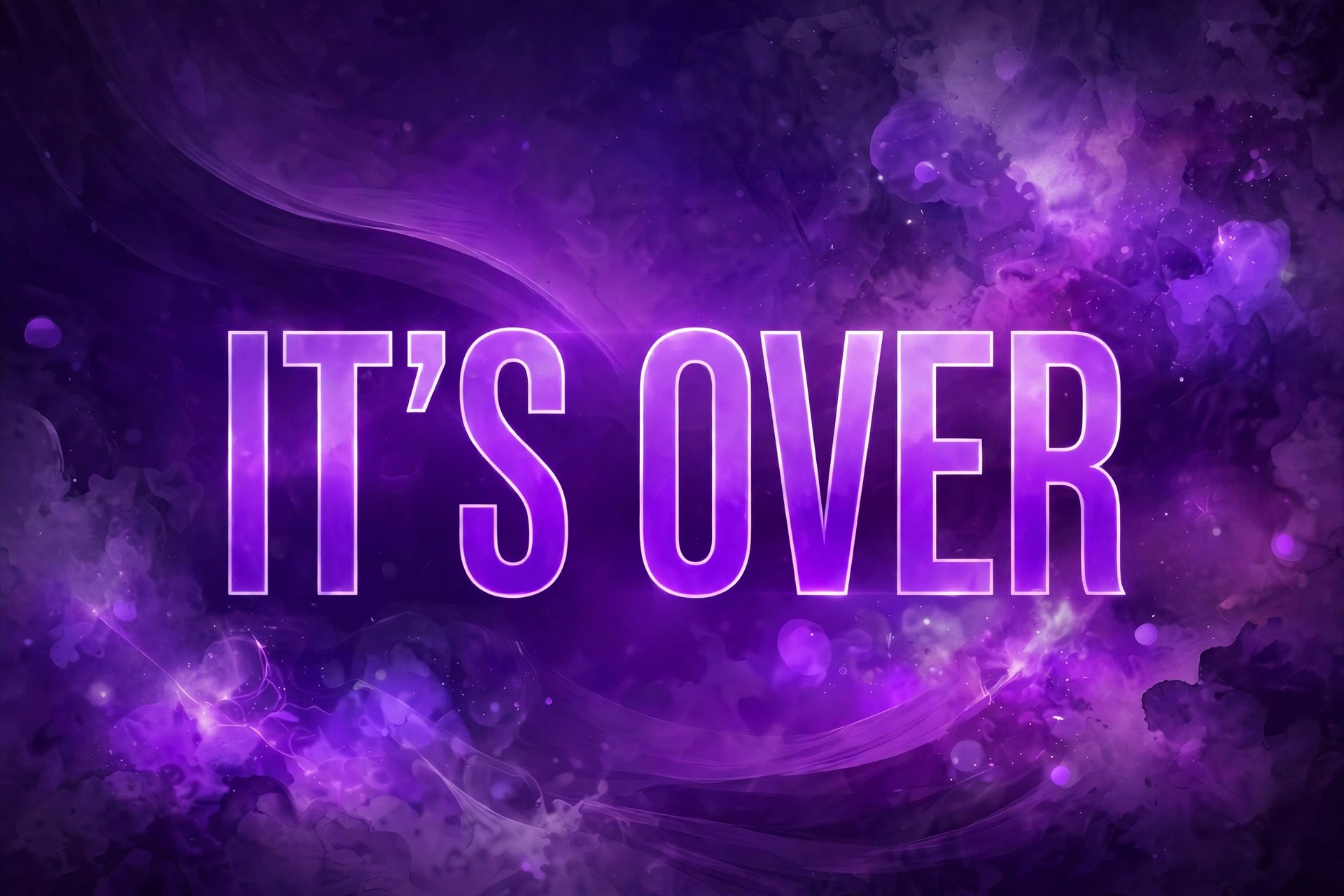 The words IT'S OVER in glowing letters over a purple PoliVion gradient